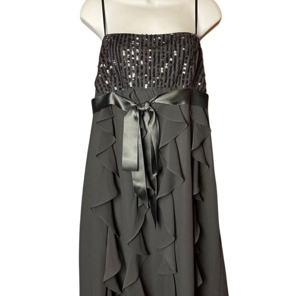Coldwater Creek Women's Black Sequin Ruffle Dress Size 14 Long Party